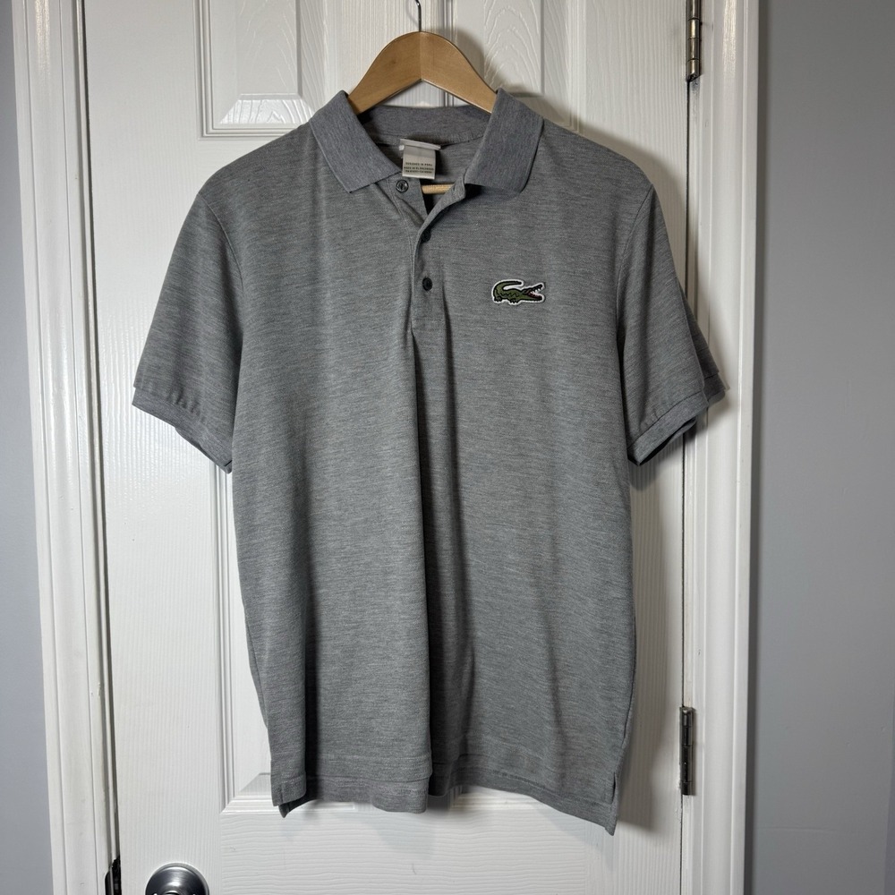 Vintage Lacoste Polo Shirt Mens Size 6 Gray Big Croc Logo Preppy